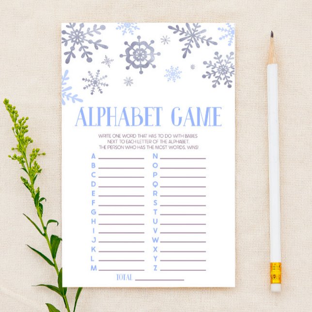 Blå Snöflinga Alfabetet Baby Shower Spel Brevpapper (Skapare uppladdad)