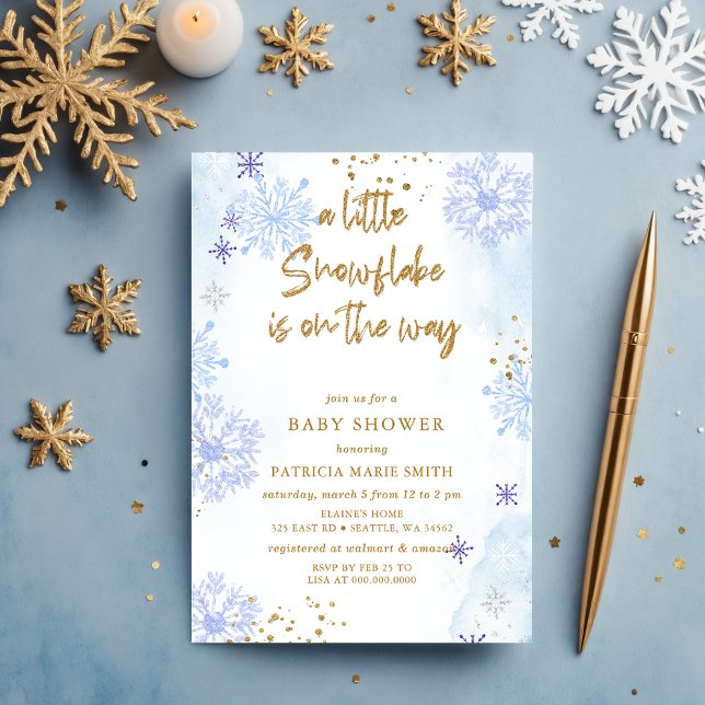 Blå snöflinga är på väg Vinter Baby Shower Inbjudningar (Blue Snowflake is on the way Winter Baby Shower Invitation)