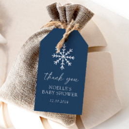 Blå Snöflinga Bebis Shower Presentetikett