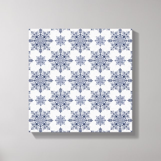 Blå Snöflinga Damastmönster Canvastryck (Framsida)