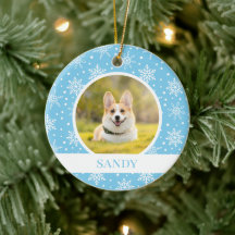 Blå Snöflinga Hund Ornament