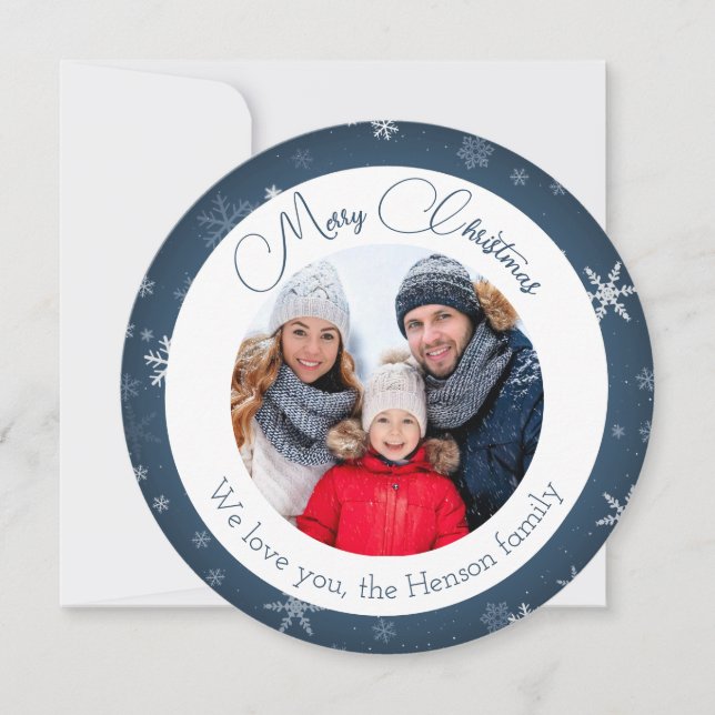 Blå Snöflinga Jul Familjefoto  Julkort (Framsida)