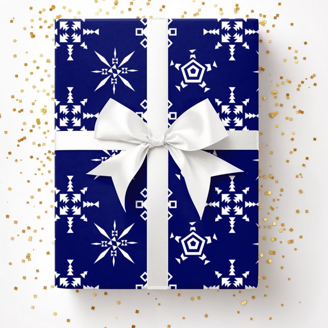 Blå Snöflinga Jul Presentpapper (Festive Blue Snowflake Christmas Wrapping Paper)