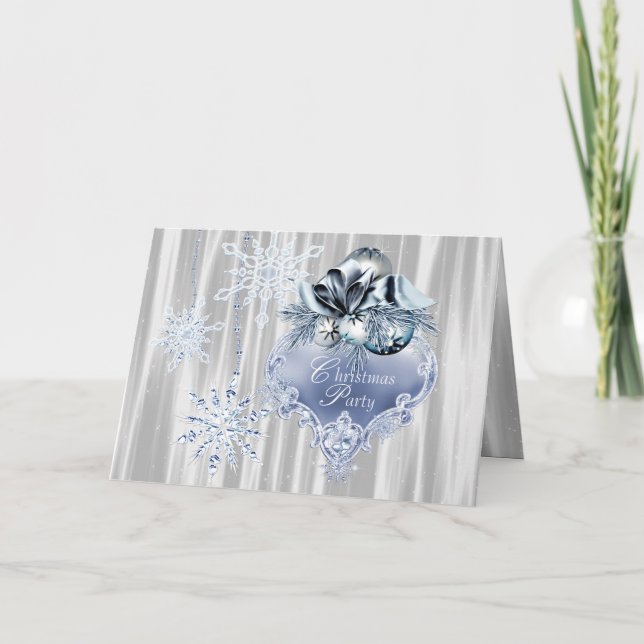 Blå Snöflinga Julfest Inbjudan (Framsida)