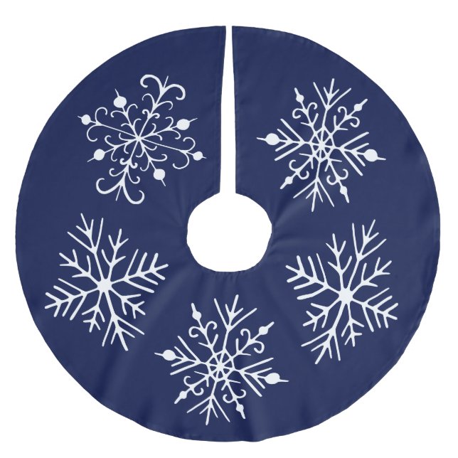 Blå snöflinga julgran smycke julgransmatta borstad polyester (Framsidan)