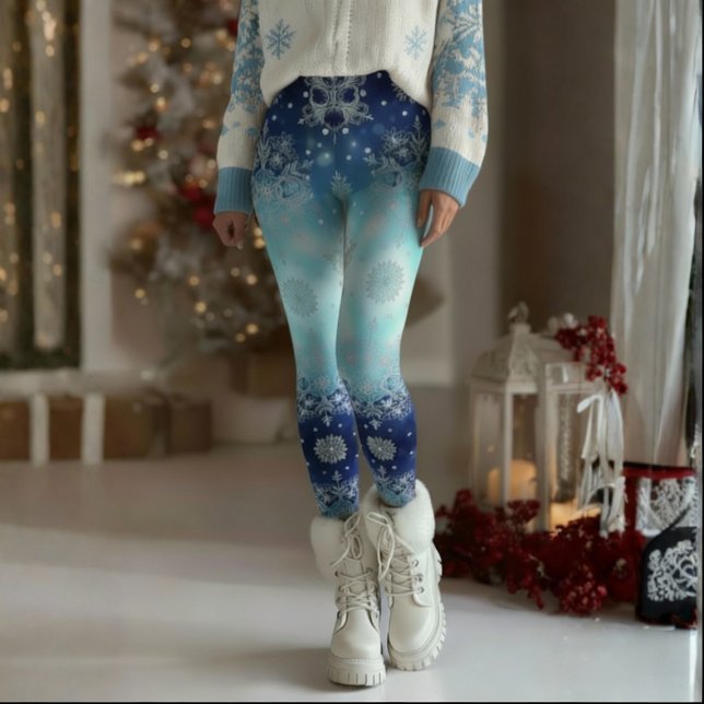 Blå Snöflinga Julstrumpbyxor Leggings (Step into the season with our Blue Snowflake Christmas Leggings by Becky Boom)