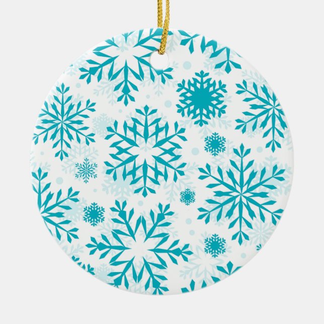 Blå Snöflinga Mönster Keramik Julgransprydnad (Framsidan)