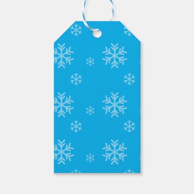 Blå snöflinga Mönster Modern Winter Helgdag Presentetikett (Framsidan)