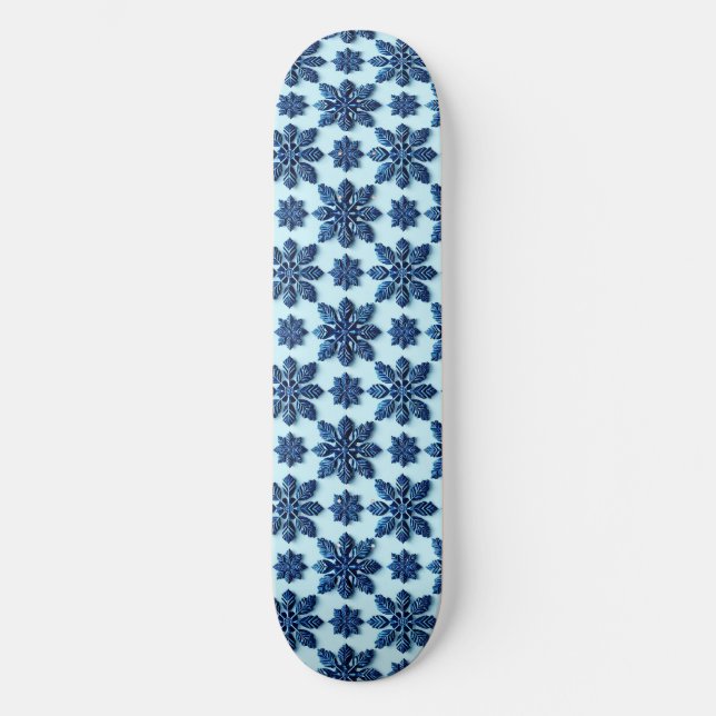 Blå Snöflinga Mönstrad Bakgrund Mini Skateboard Bräda 18,5 Cm (Framsida)
