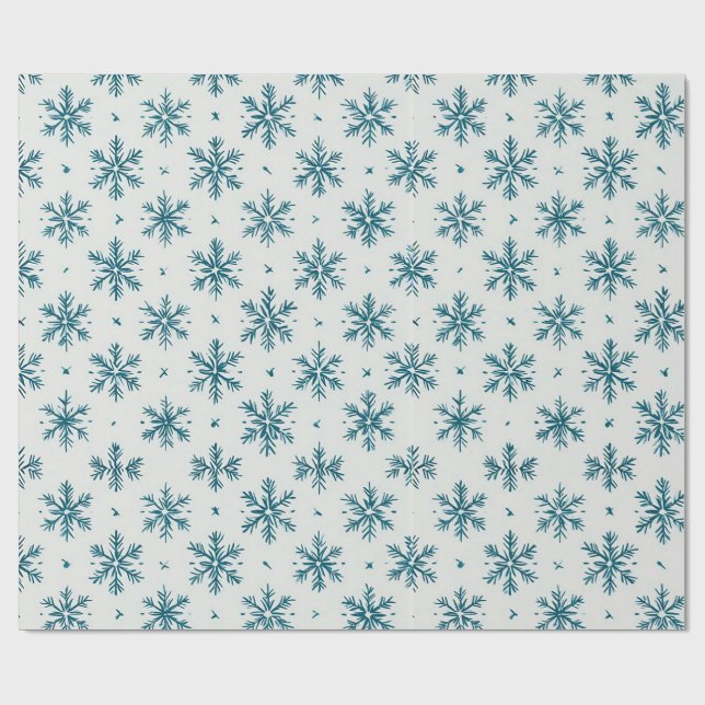 Blå Snöflinga Omslag För Vinterpresenter Presentpapper (Platt)