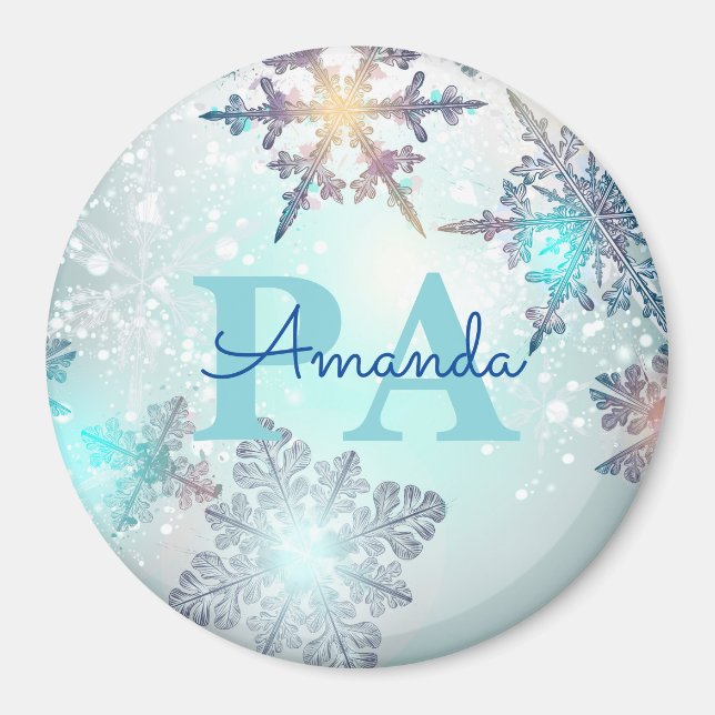 Blå Snöflinga Personligt Namn PA Magnet (Framsidan)