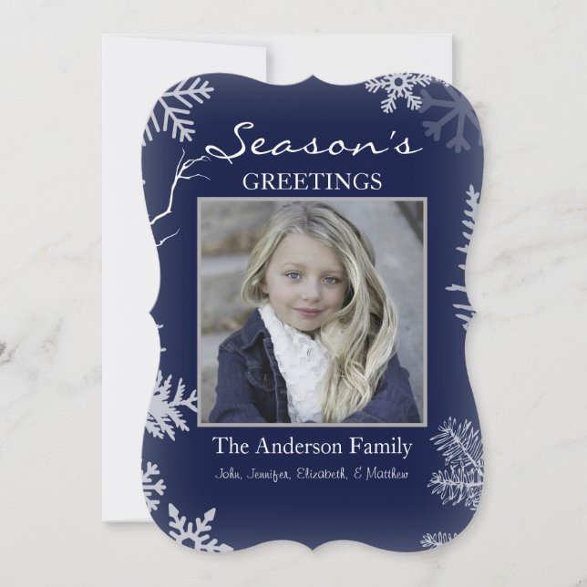 Blå Snöflinga Rustik Trä Jul Julkort (Framsida)