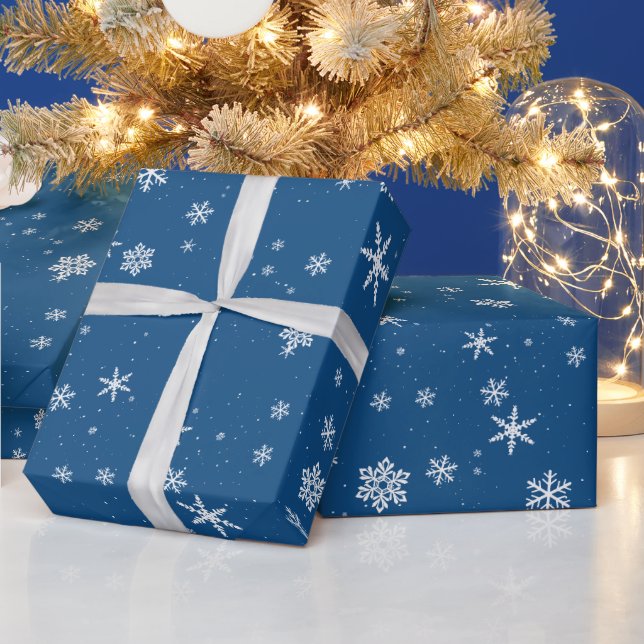 Blå Snöflinga Snö Vinter Jul Högtider Presentpapper (Helgdagar)