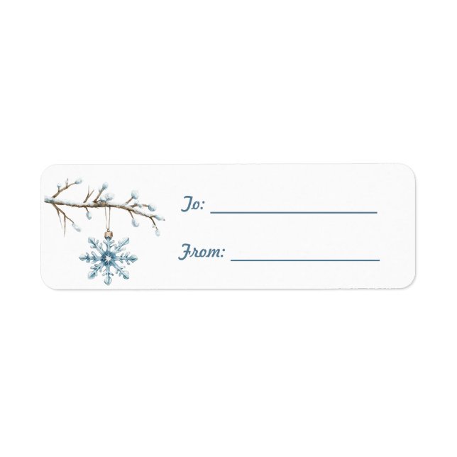 Blå Snöflinga Träd Jul  Returadress Etikett (Framsidan)