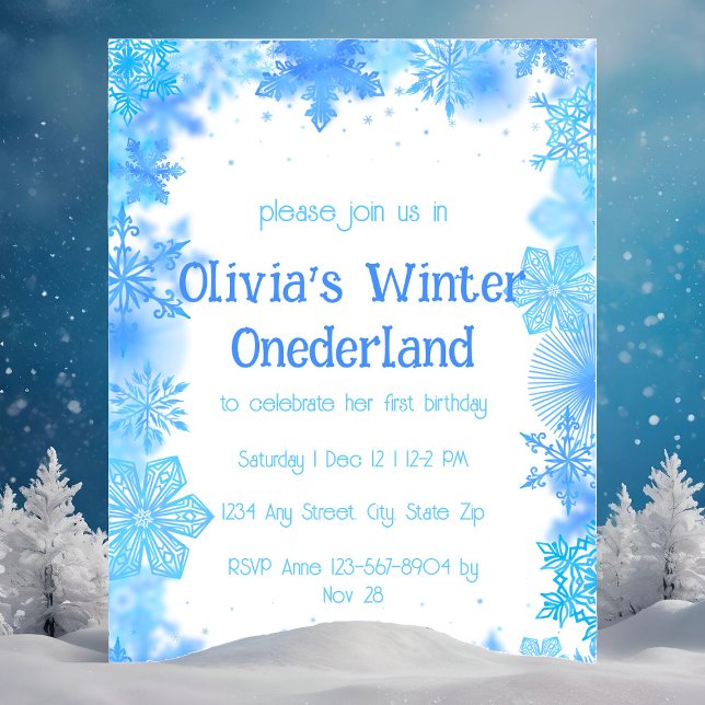 Blå Snöflinga Vinter Onederland Festa Inbjudningar (Skapare uppladdad)