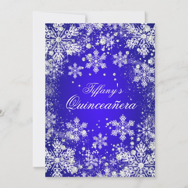 Blå Snöflinga Vinter Värld Quinceanera Inbjudningar (Framsida)