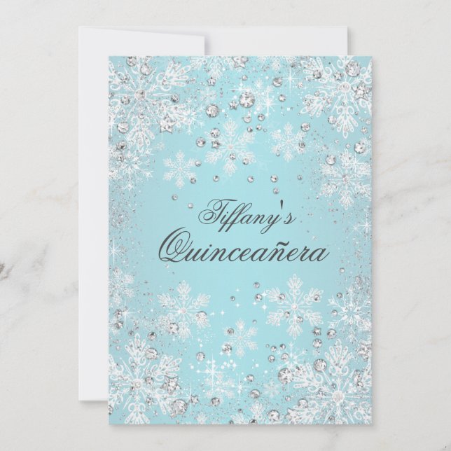 Blå Snöflinga Vinter Värld Quinceanera Inbjudningar (Framsida)