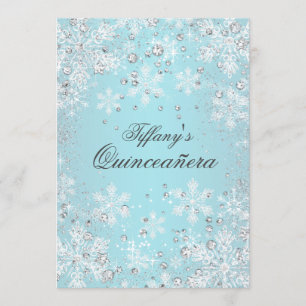 Blå Snöflinga Vinter Värld Quinceanera Inbjudningar