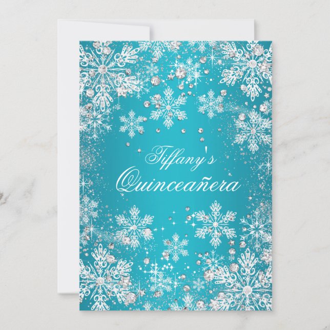 Blå Snöflinga Vinter Värld Quinceanera Inbjudningar (Framsida)
