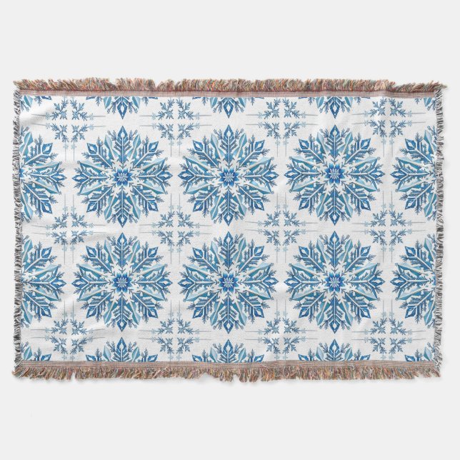 💙 Blå Snöflinga Vinterdekor Mysigt Gåva ❄️ Filt (Framsidan)