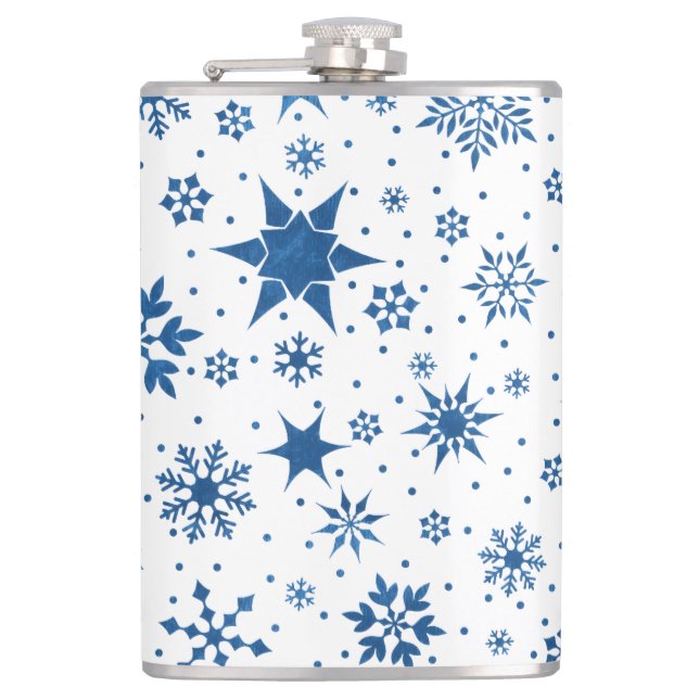 💙 Blå Snöflinga Vinterpresent Till Honom Fickplunta (Framsidan)