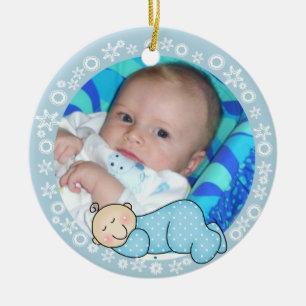 Blå snöflingan Baby 1:a julen Julgransprydnad Keramik