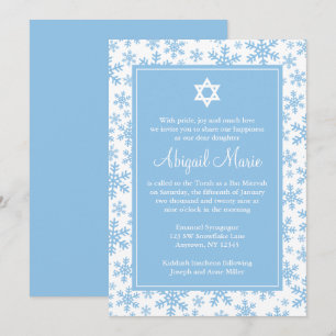 Blå snöflingans Gräns Stjärna i David Bat mitzvah Inbjudningar