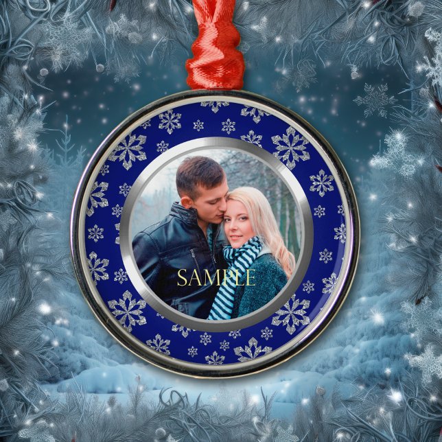 Blå snöflingemall för Ram Silver Julgransprydnad Metall (Skapare uppladdad)