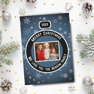 Blå Snöflingemönster Jul Foto Julkort