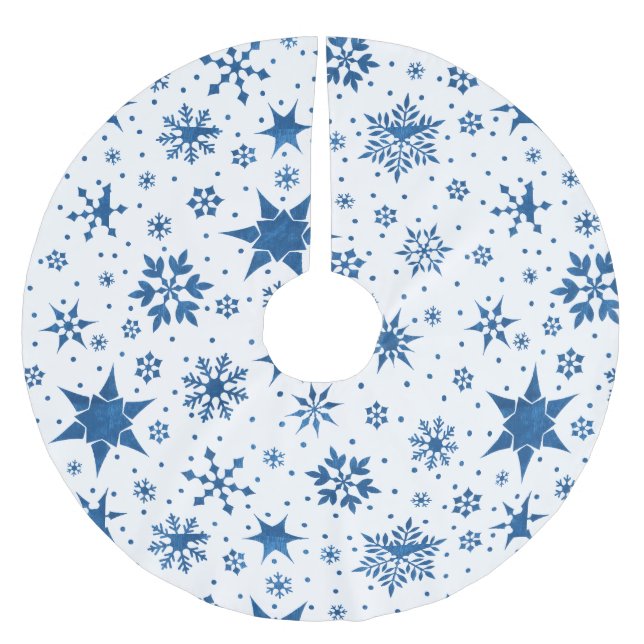 Blå snöflingemönster julgransmatta borstad polyester (Framsidan)