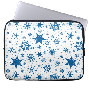 Blå snöflingemönster laptop fodral