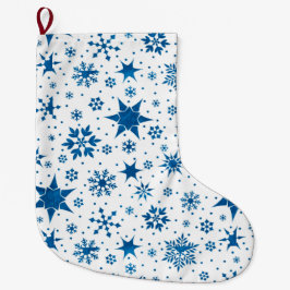 Blå snöflingemönster stor julstrumpa