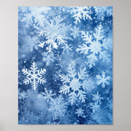 Blå snöflingemönster Vinterfrusen Poster