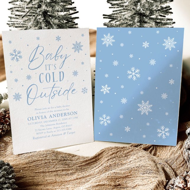 Blå Snöflingor Baby Det är Kall utanför babyskor Inbjudningar (Blue Snowflakes Baby It's Cold Outside Baby Shower Invitation)