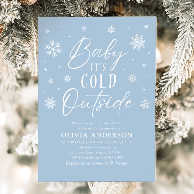 Blå Snöflingor Baby Det är Kall utanför babyskor Inbjudningar (Blue Snowflakes Baby It's Cold Outside Baby Shower Invitation)