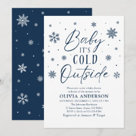 Blå Snöflingor Baby Det är Kall utanför babyskor Inbjudningar