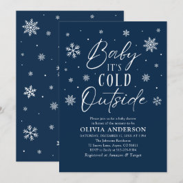 Blå Snöflingor Baby Det är Kall utanför babyskor Inbjudningar