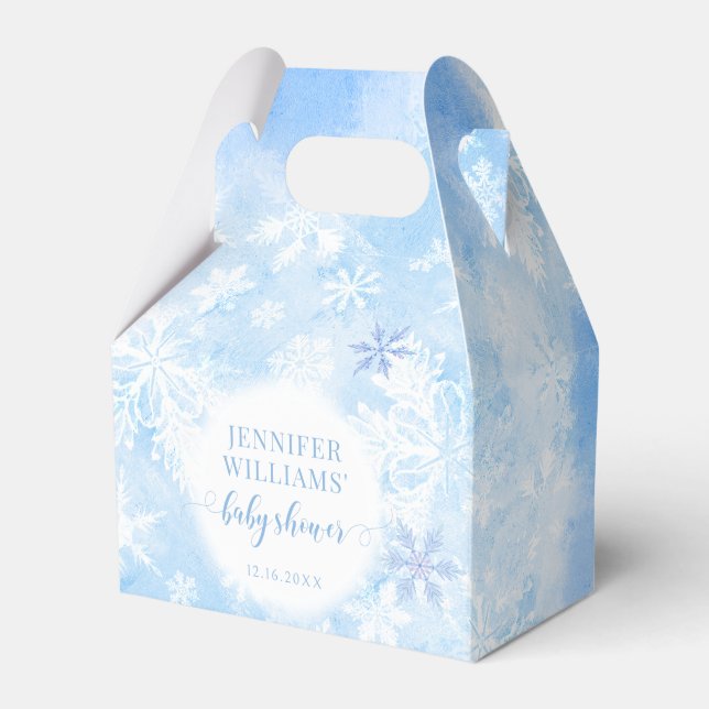 Blå snöflingor-favoritdosor för julbabydusch presentaskar (Framsidan Sidan)