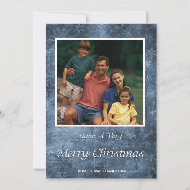 Blå Snöflingor för julfotoport, Helgdag Julkort (Framsida)