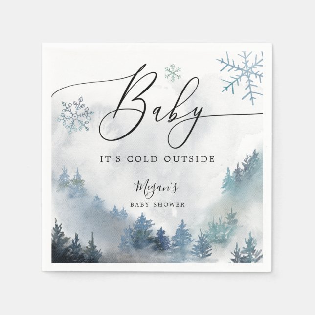 Blå Snöflingor för småskuren vinterbabyskor Pappersservett (Framsidan)