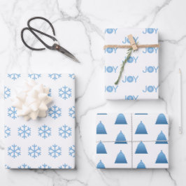 Blå snöflingor, glädje och julgransmönster