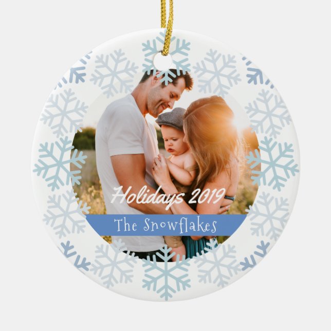 Blå Snöflingor Helgdagar Vita keramiska prydnadsfö Julgransprydnad Keramik (Framsidan)