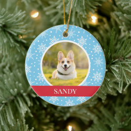 Blå snöflingor, Hund Julgransprydnad Keramik