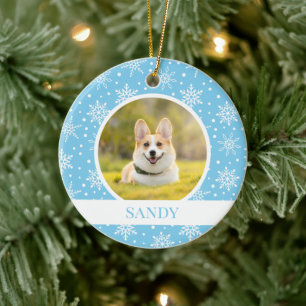 Blå snöflingor-Hund Julgransprydnad Keramik