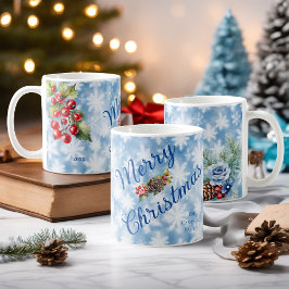 Blå snöflingor i Namn-julåret Kaffemugg
