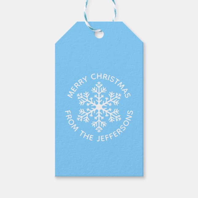 Blå snöflingor-Juletiketter Presentetikett (Framsidan)