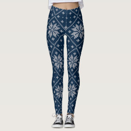 Blå Snöflingor julsötare Sticka Mönster Leggings