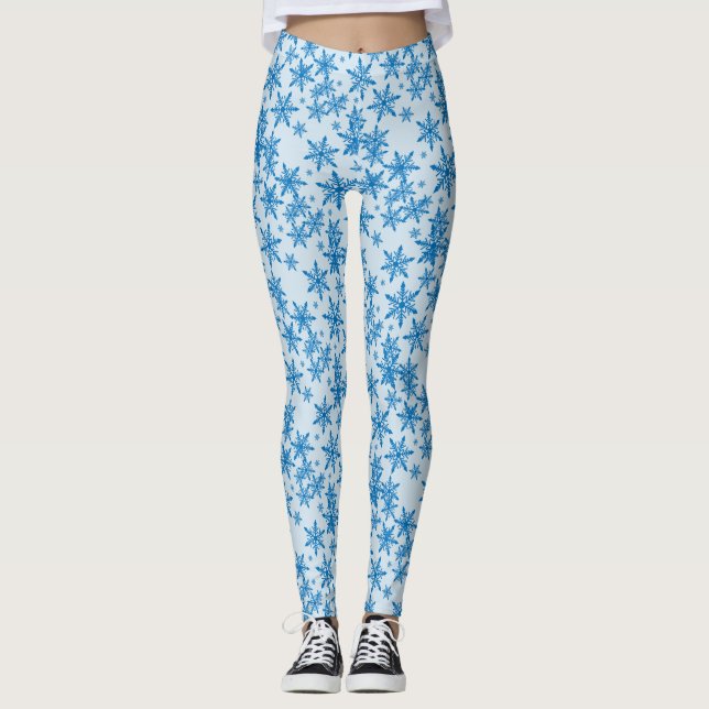 Blå snöflingor leggings (Framsida)