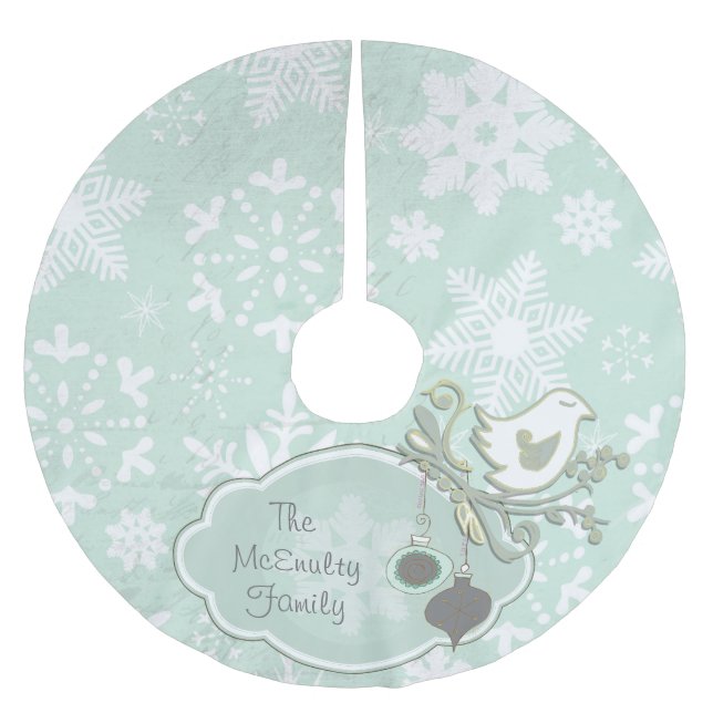 Blå snöflingor och Bird Helgdag Träd Skirt Julgransmatta Borstad Polyester (Framsidan)