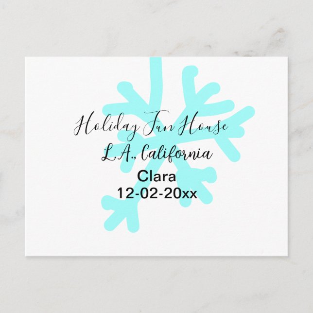 Blå snöflingor semester camping hus plats datum helg vykort (Framsida)